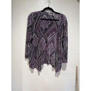 Easywear by‎ Chico's Purple Paisley Pleated Open Front Cardigan Size 2